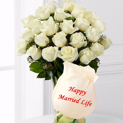"Talking Roses (Print on Rose) (25 White Roses) Happy Married Life - Click here to View more details about this Product